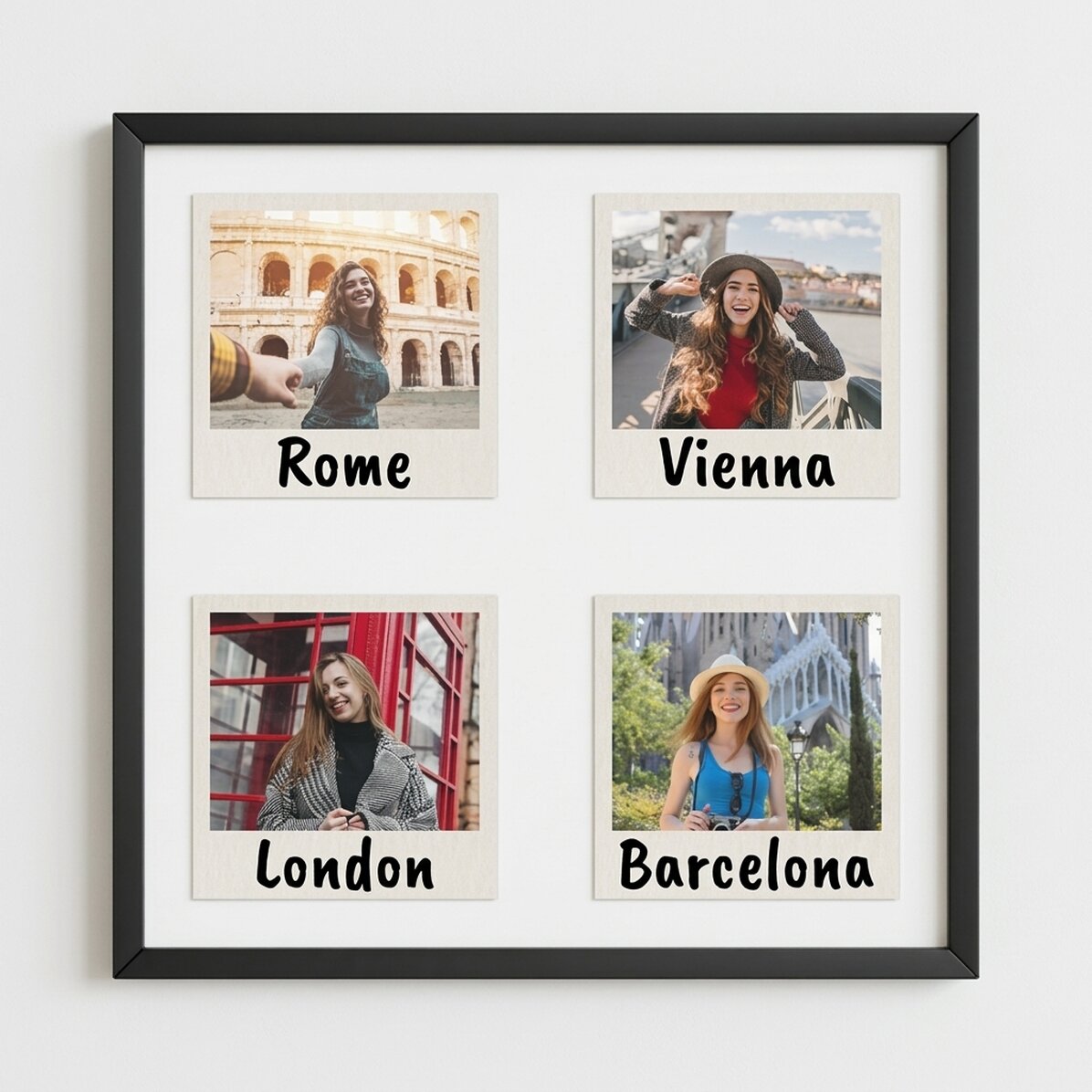 Cuadro personalizado con 4 fotos y texto - Polaroid