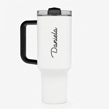 Taza termo con asa y pajita personalizada con nombre