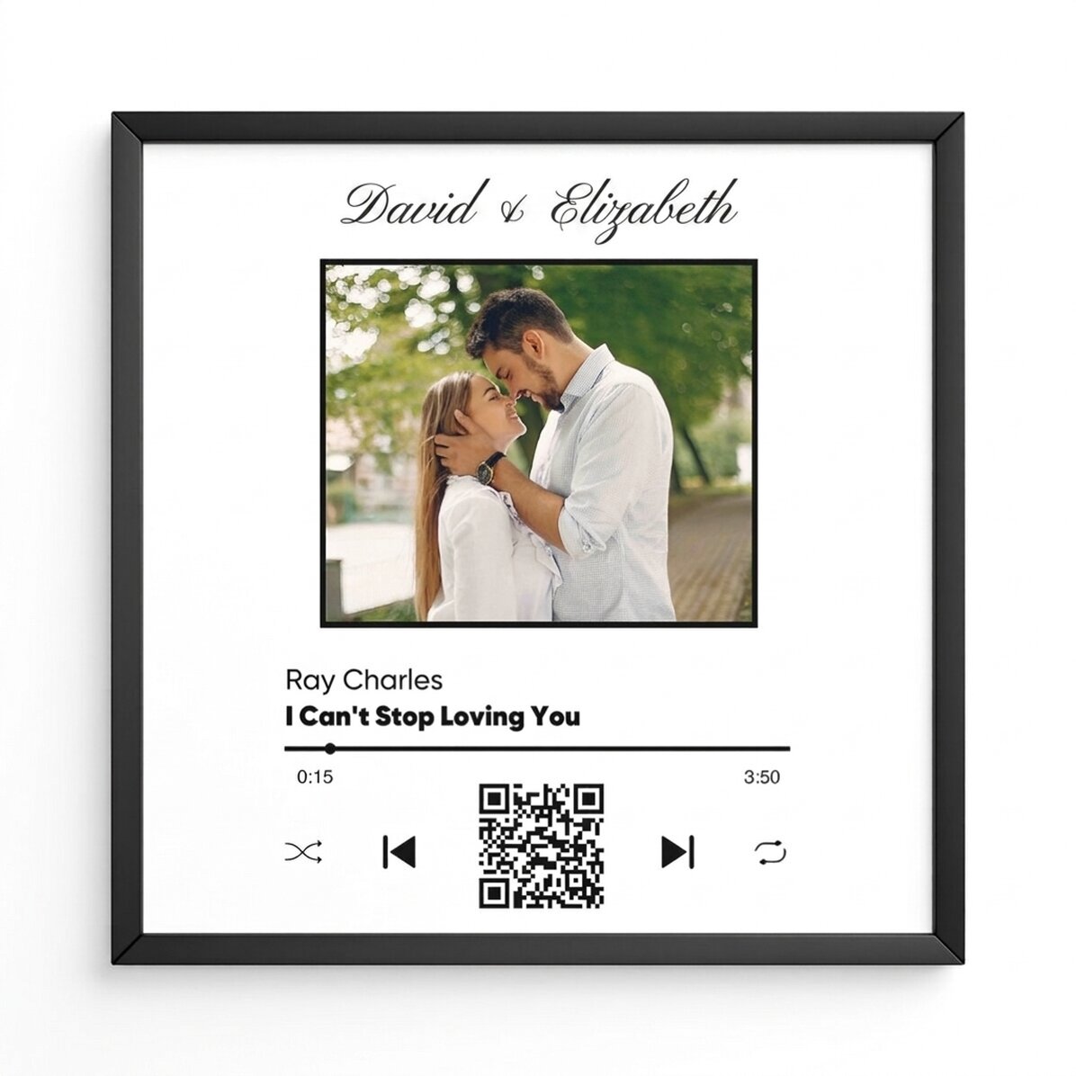 Cuadro personalizado con una foto, un código QR y un texto - Nuestra canción