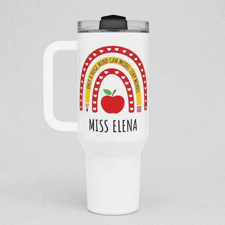 Taza termo con asa y pajita personalizada con nombre - Teacher