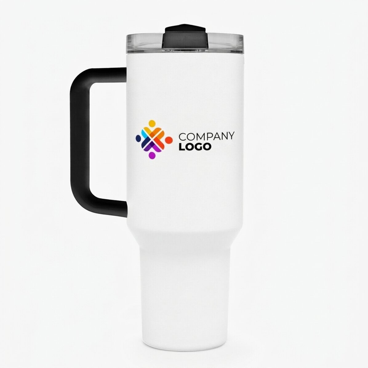 Taza termo con asa y pajita personalizada con logotipo