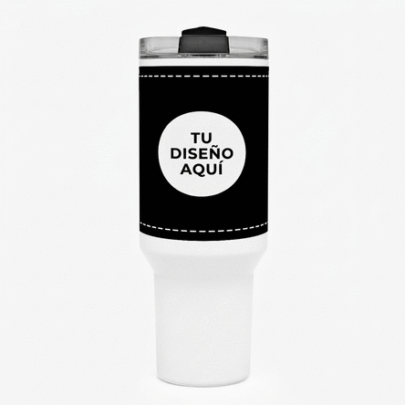 Taza termo con asa y pajita, personalizada con tu diseño