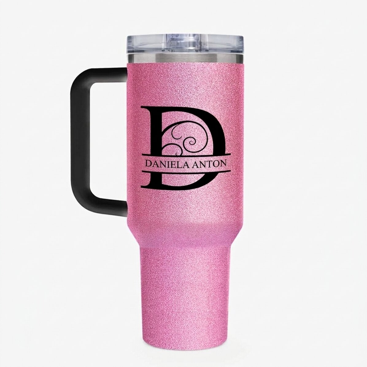 Taza termo con asa y pajita, personalizada con monograma