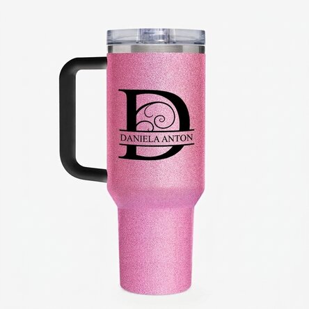Taza termo con asa y pajita, personalizada con monograma
