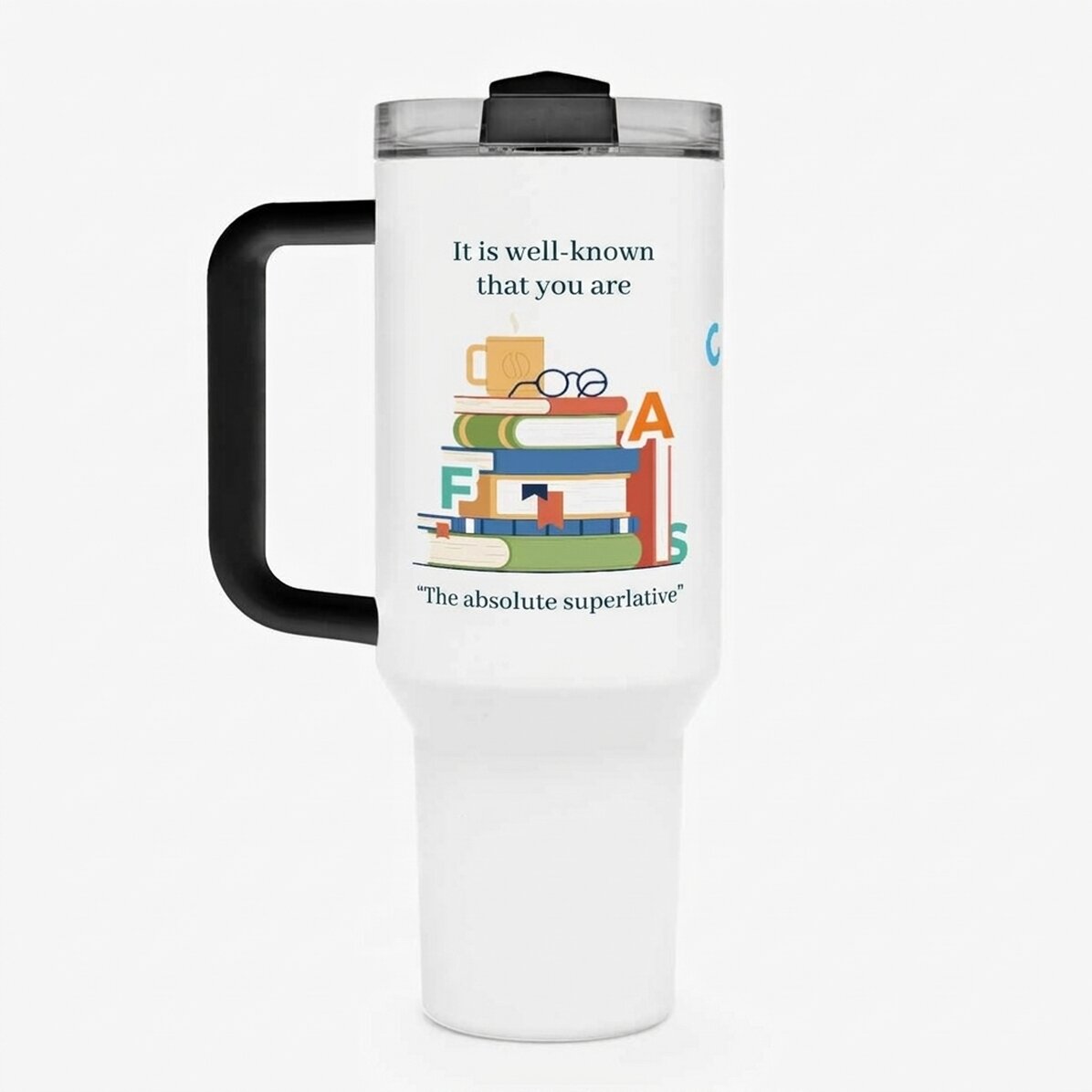 Taza térmica con asa y pajita personalizada con un mensaje: «Profesor de rumano»