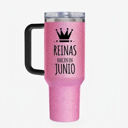 Taza termo con asa y pajita personalizada con texto - Queens