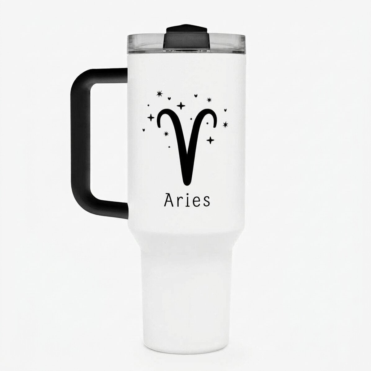 Taza termo con asa y pajita personalizada con texto: Signo del Aries