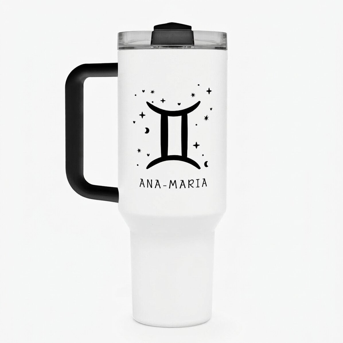Taza termo con asa y pajita personalizada con texto - Signo de Géminis