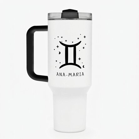 Taza termo con asa y pajita personalizada con texto - Signo de Géminis