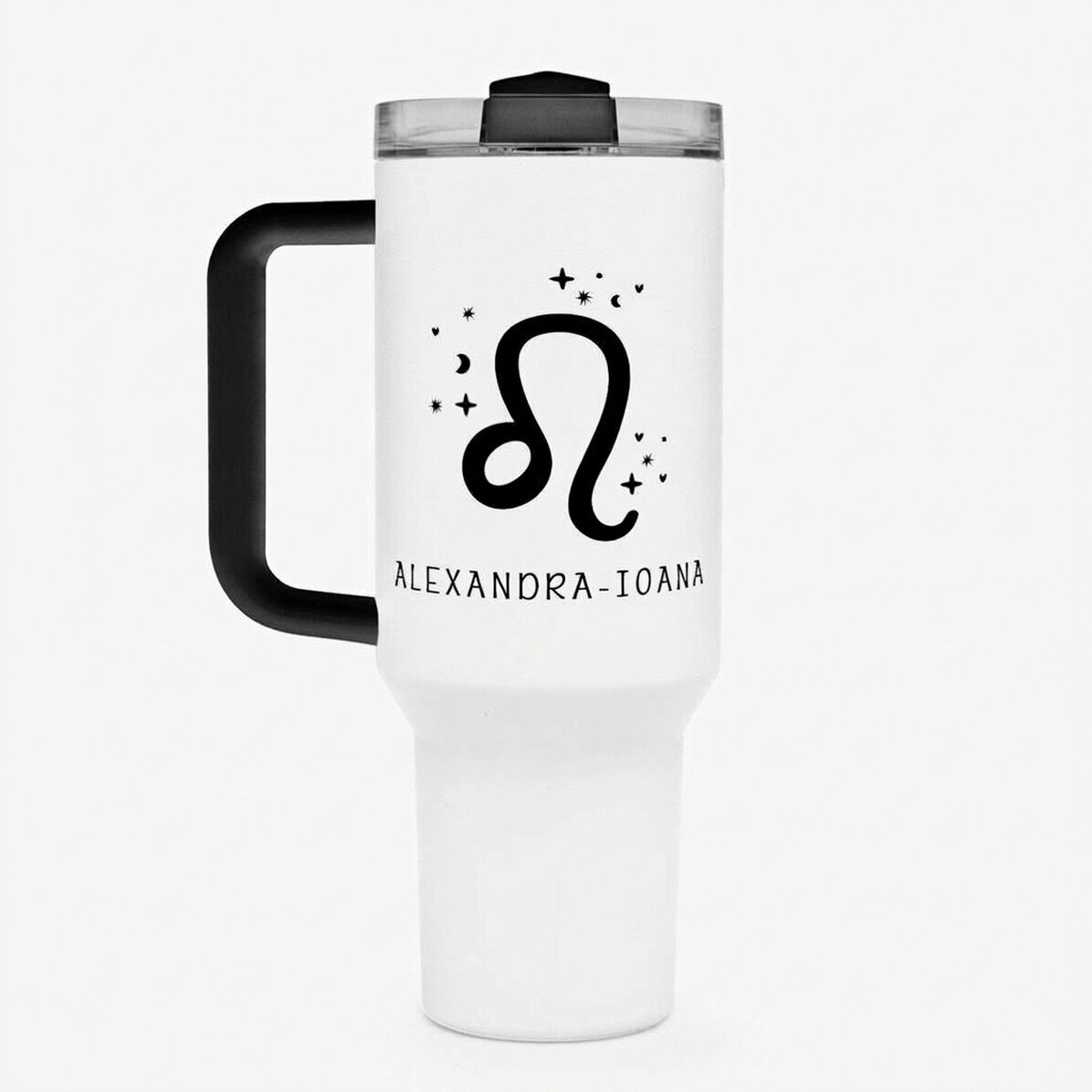 Taza termo con asa y pajita personalizada con texto - Signo del Leo