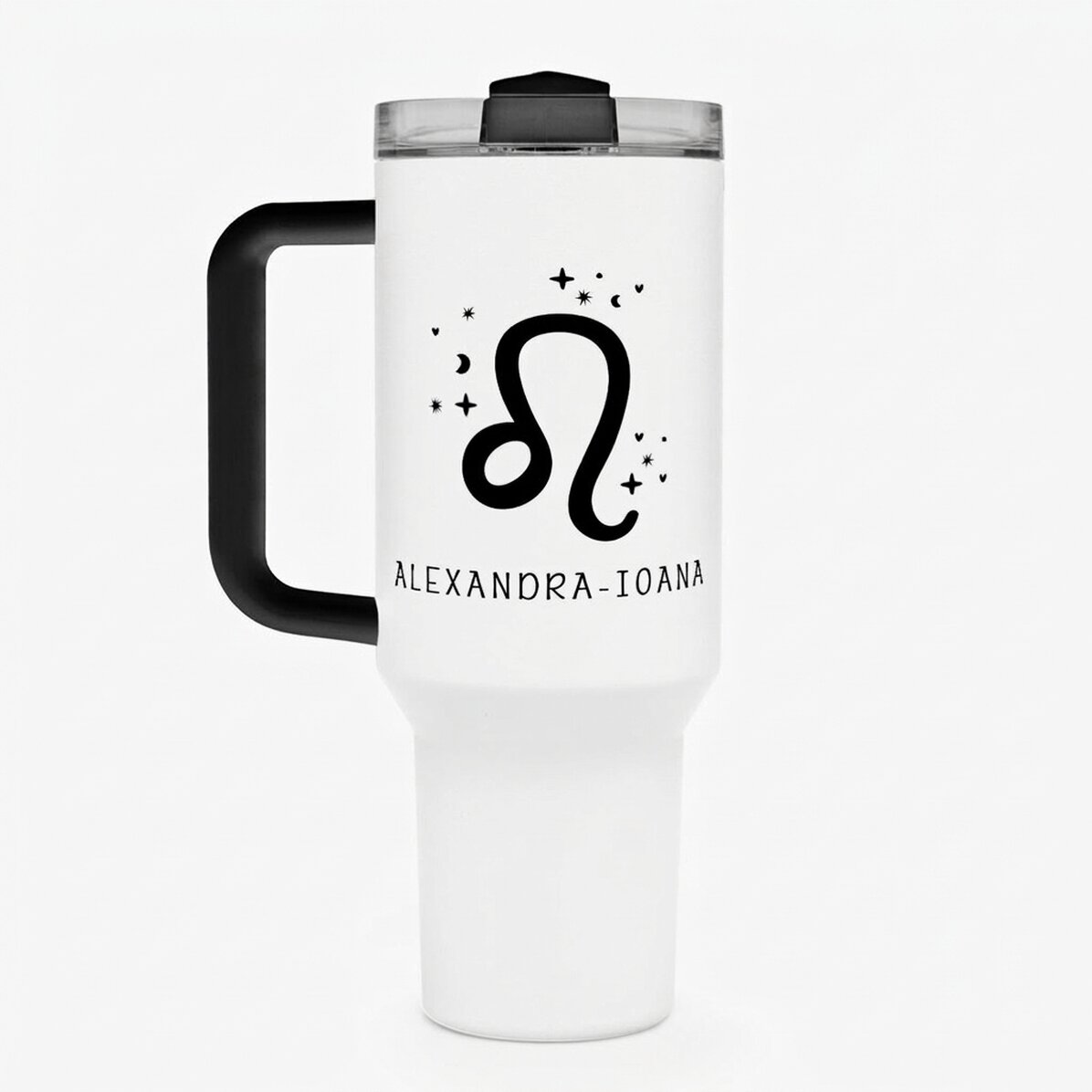 Taza termo con asa y pajita personalizada con texto - Signo del Leo