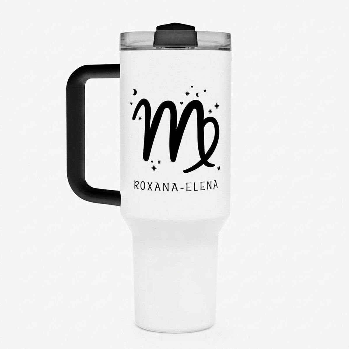 Taza termo con asa y pajita personalizada con texto - Signo de Virgo