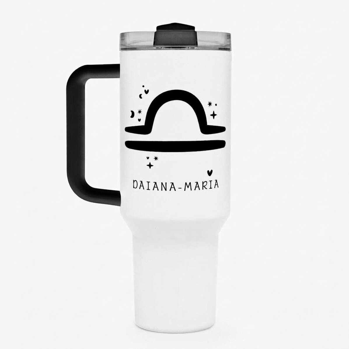 Taza termo con asa y pajita personalizada con texto - Signo del Zodiaco: Libra