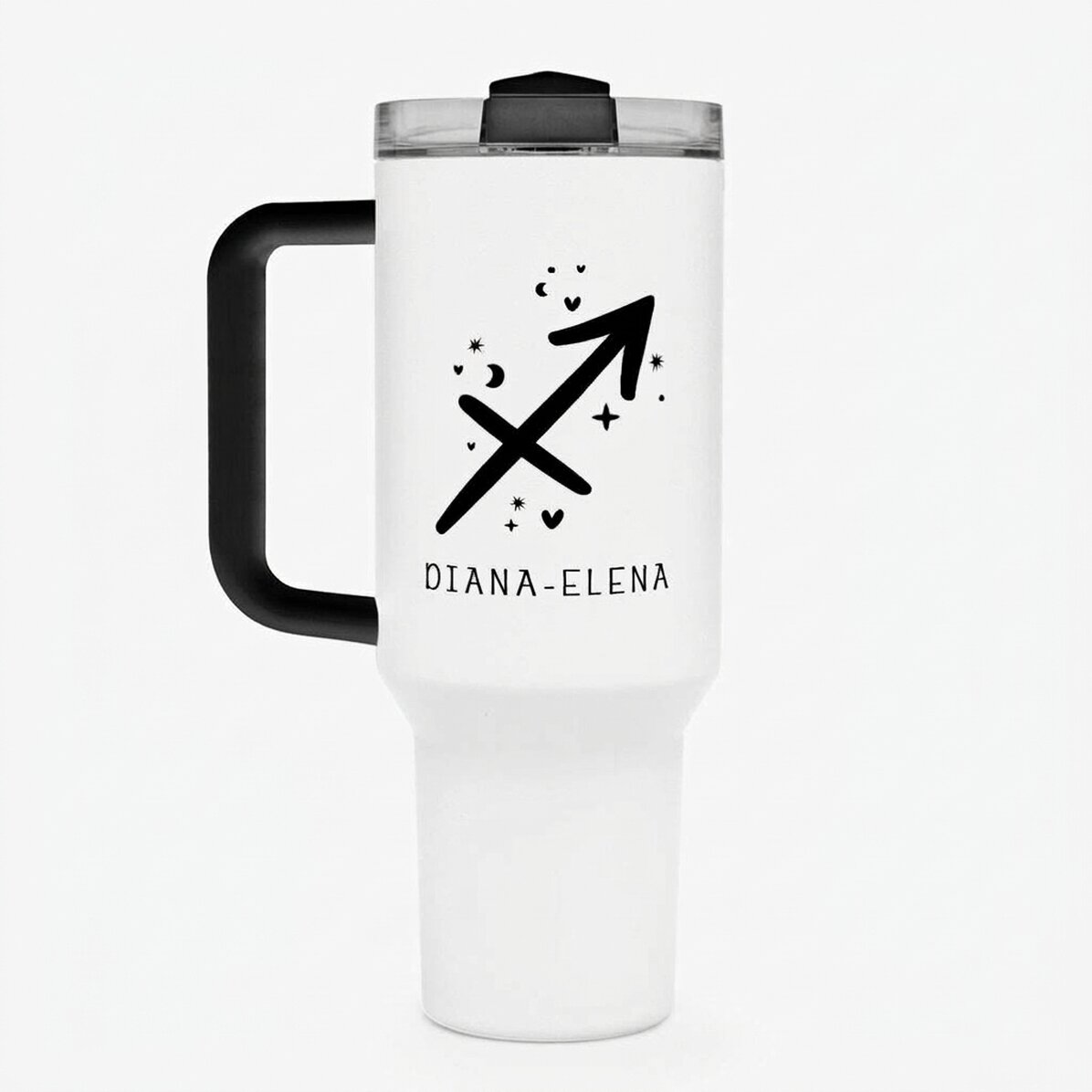 Taza termo con asa y pajita personalizada con texto - Signo del Sagitario