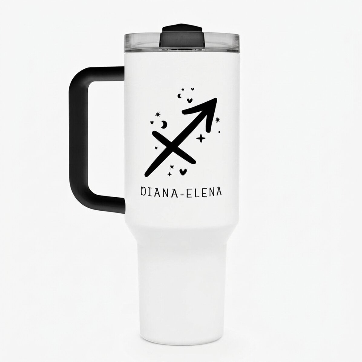 Taza termo con asa y pajita personalizada con texto - Signo del Sagitario