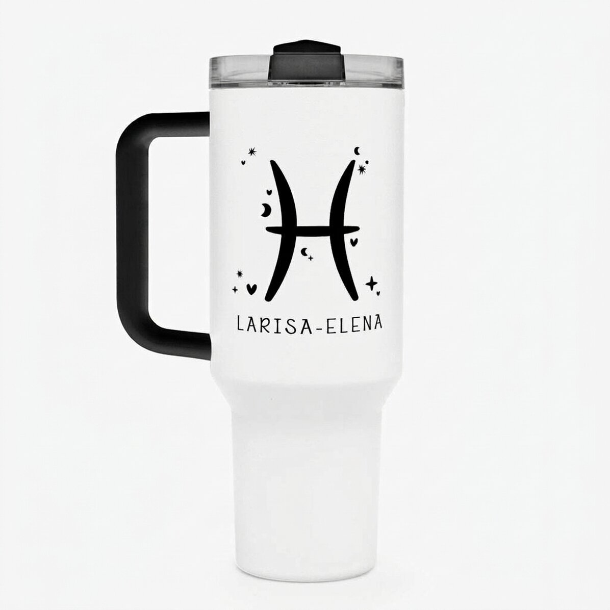Taza termo con asa y pajita personalizada con texto - Signo de Piscis