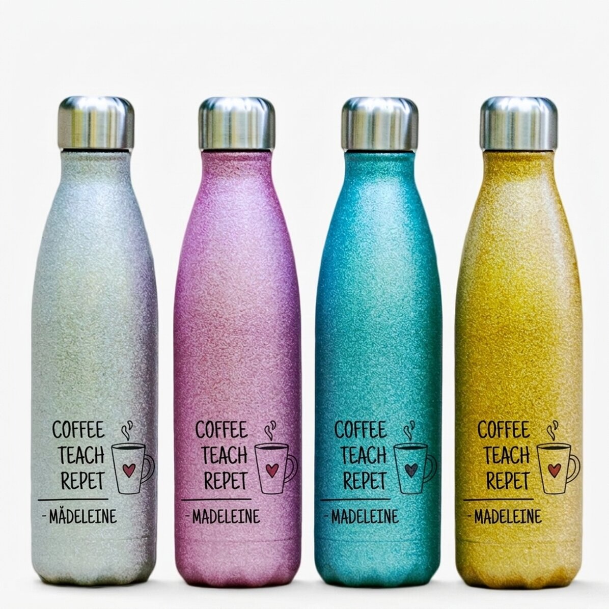 Térmico con purpurina personalizado con texto - Café