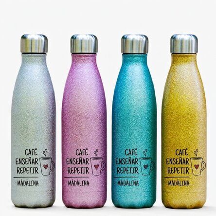 Termo con purpurina personalizado con texto - Café