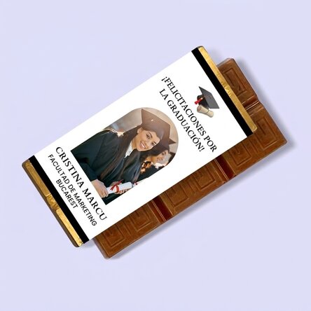 Mini tableta de chocolate personalizada con foto y mensaje - Graduación