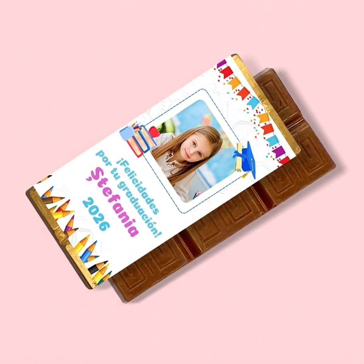 Mini tableta de chocolate personalizada para niños con foto y mensaje - Graduación