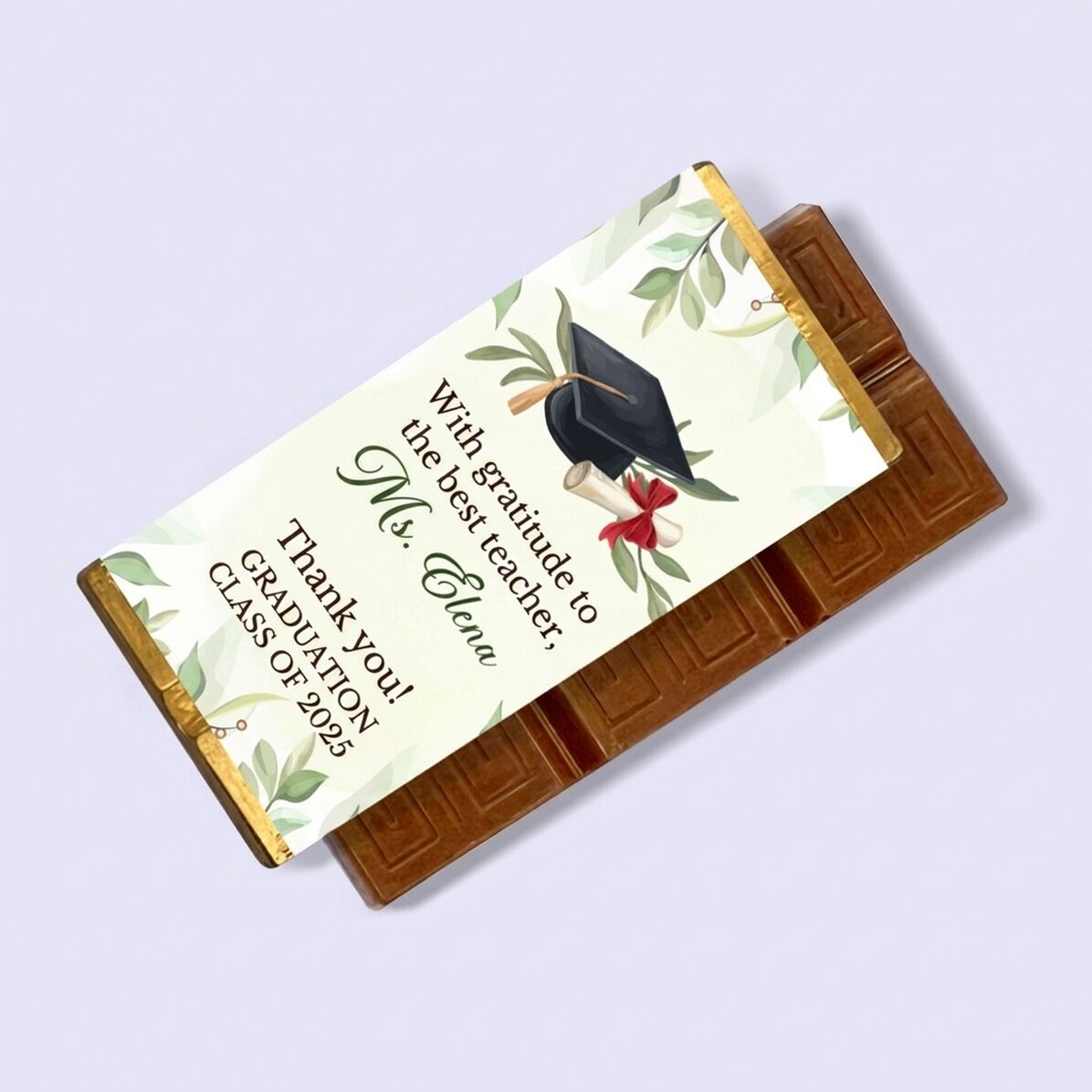 Mini tableta de chocolate personalizada con un mensaje para los profesores y el tutor - Graduación