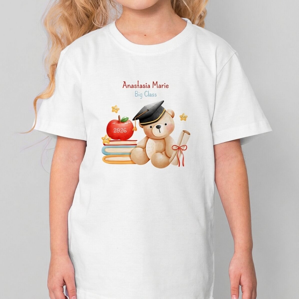 Camiseta de algodón para niños personalizada con texto - Osito graduado