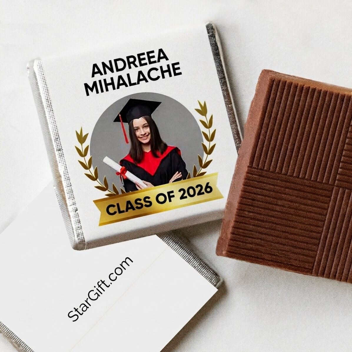 Mini tableta de chocolate personalizada con texto y foto o logotipo - Graduación