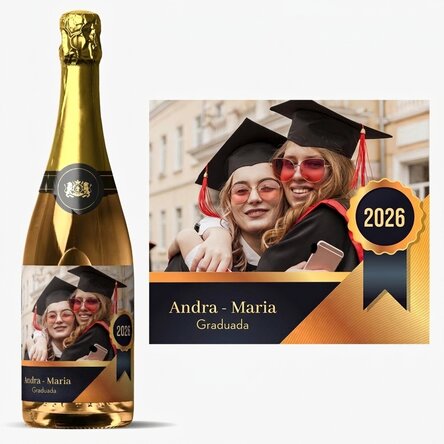 Vino espumoso personalizado con un mensaje y una foto - Graduación