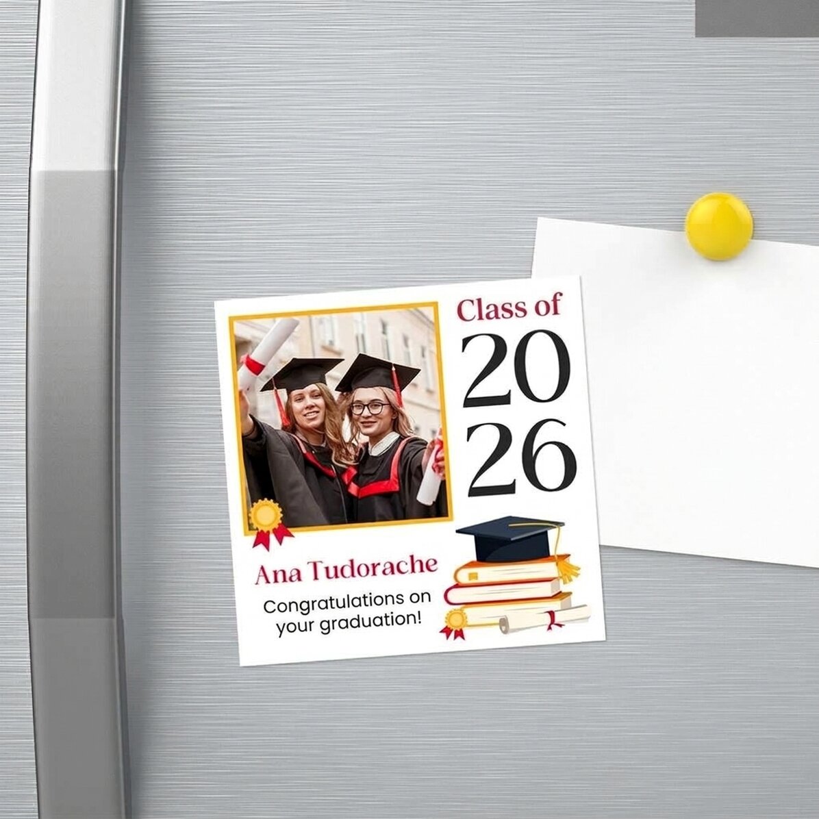 Imán personalizado de 10x10 con foto y mensaje - Graduación