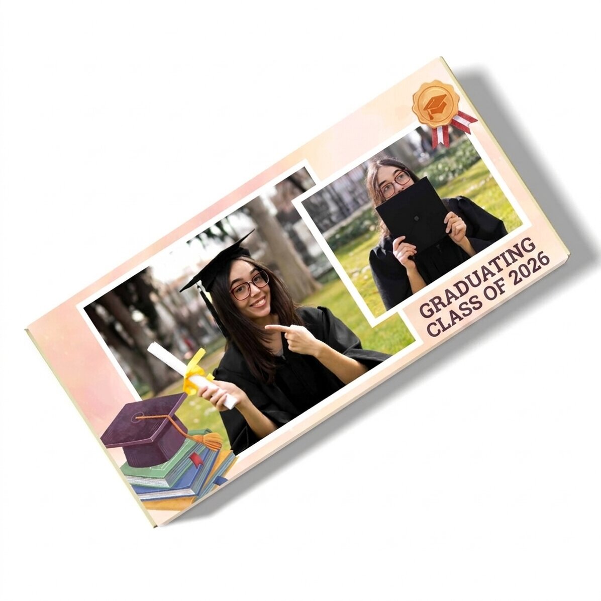 Chocolate personalizado con texto y 2 fotos - Graduación