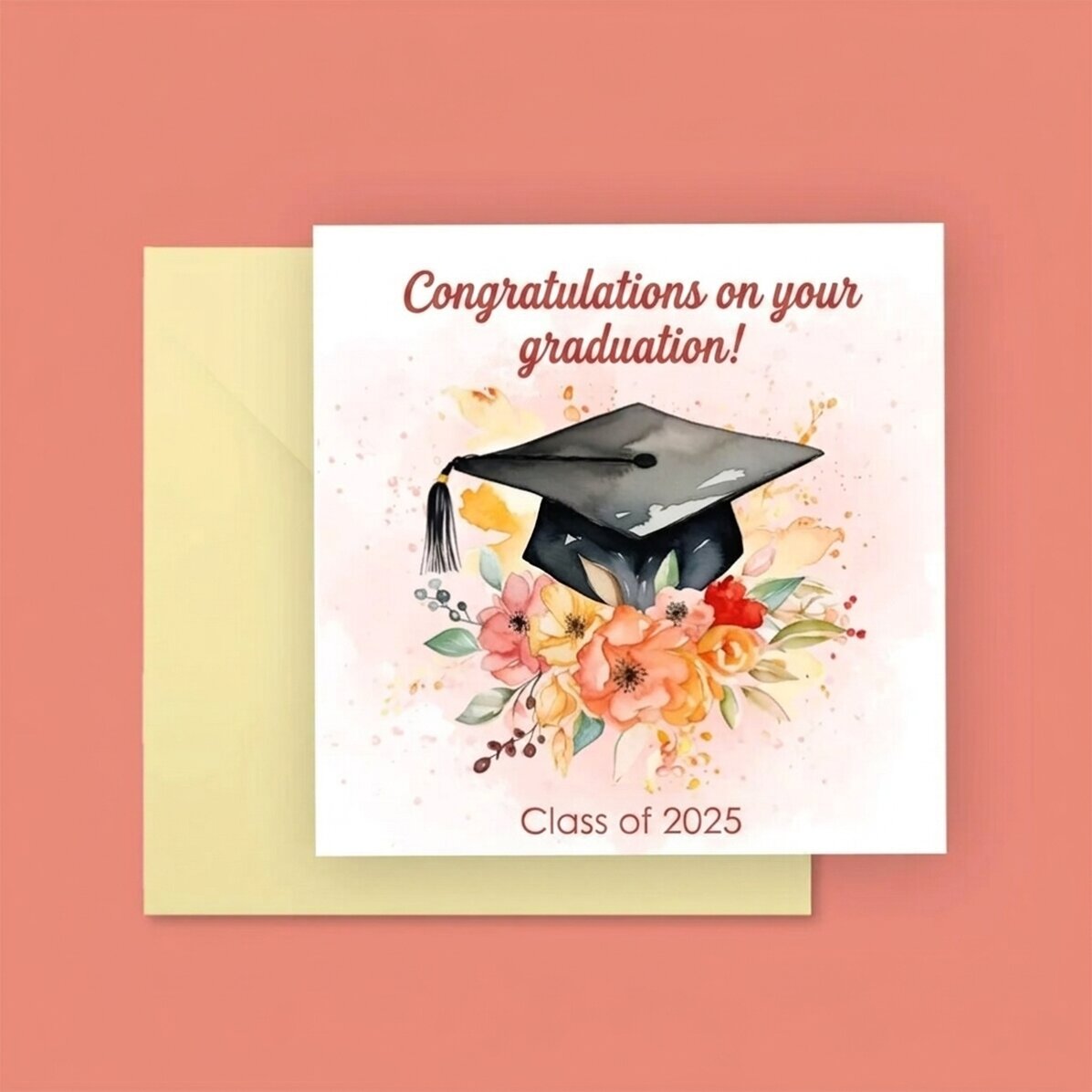 Tarjeta cuadrada personalizada con texto: «¡Felicidades!»