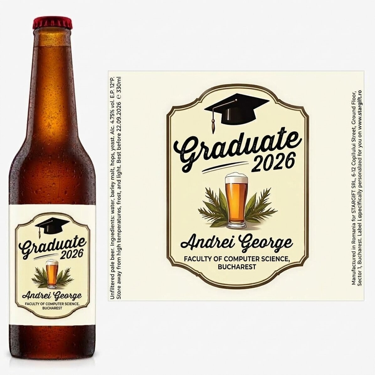 Cerveza personalizada con mensaje: «Graduado»