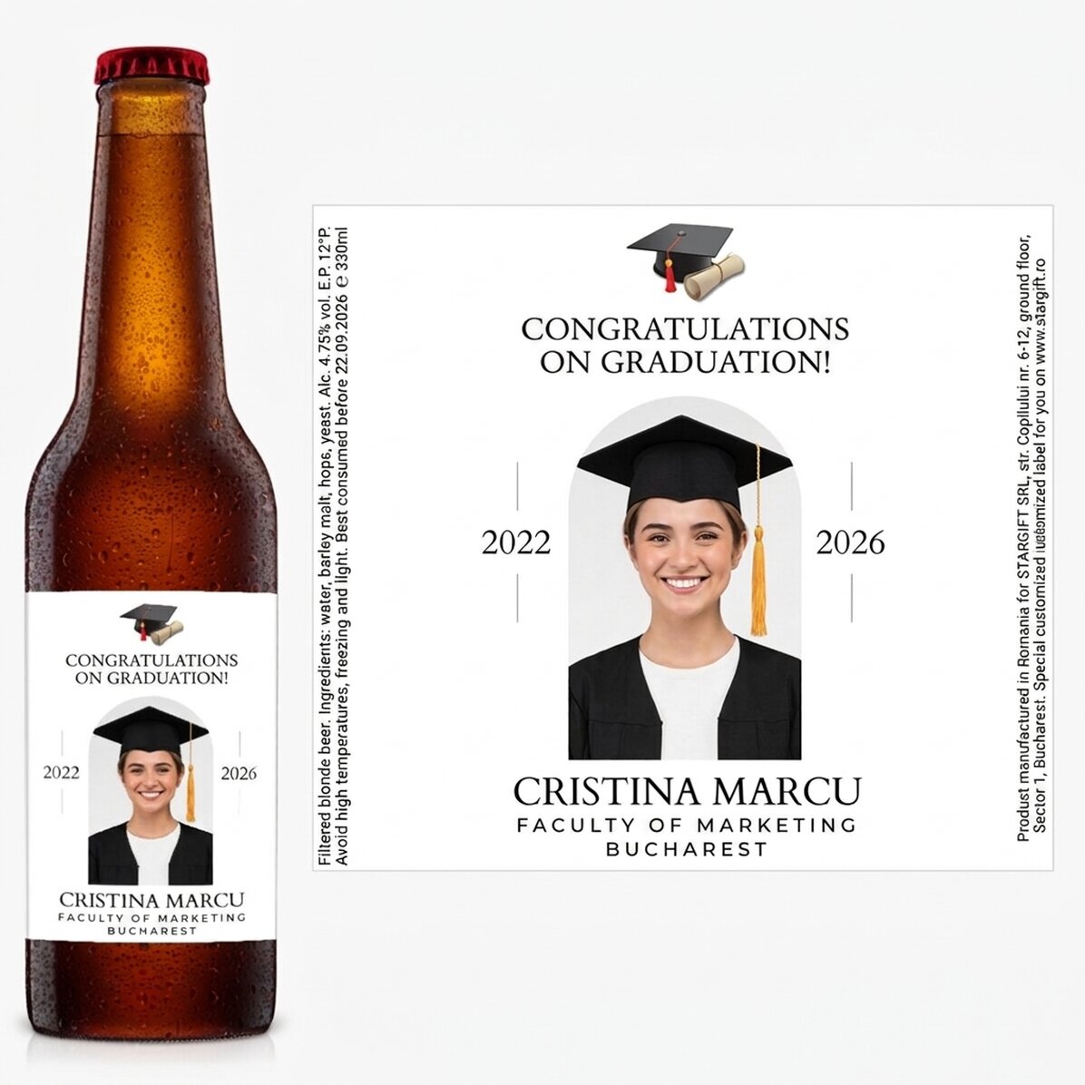 Cerveza personalizada con mensaje y foto - Graduación