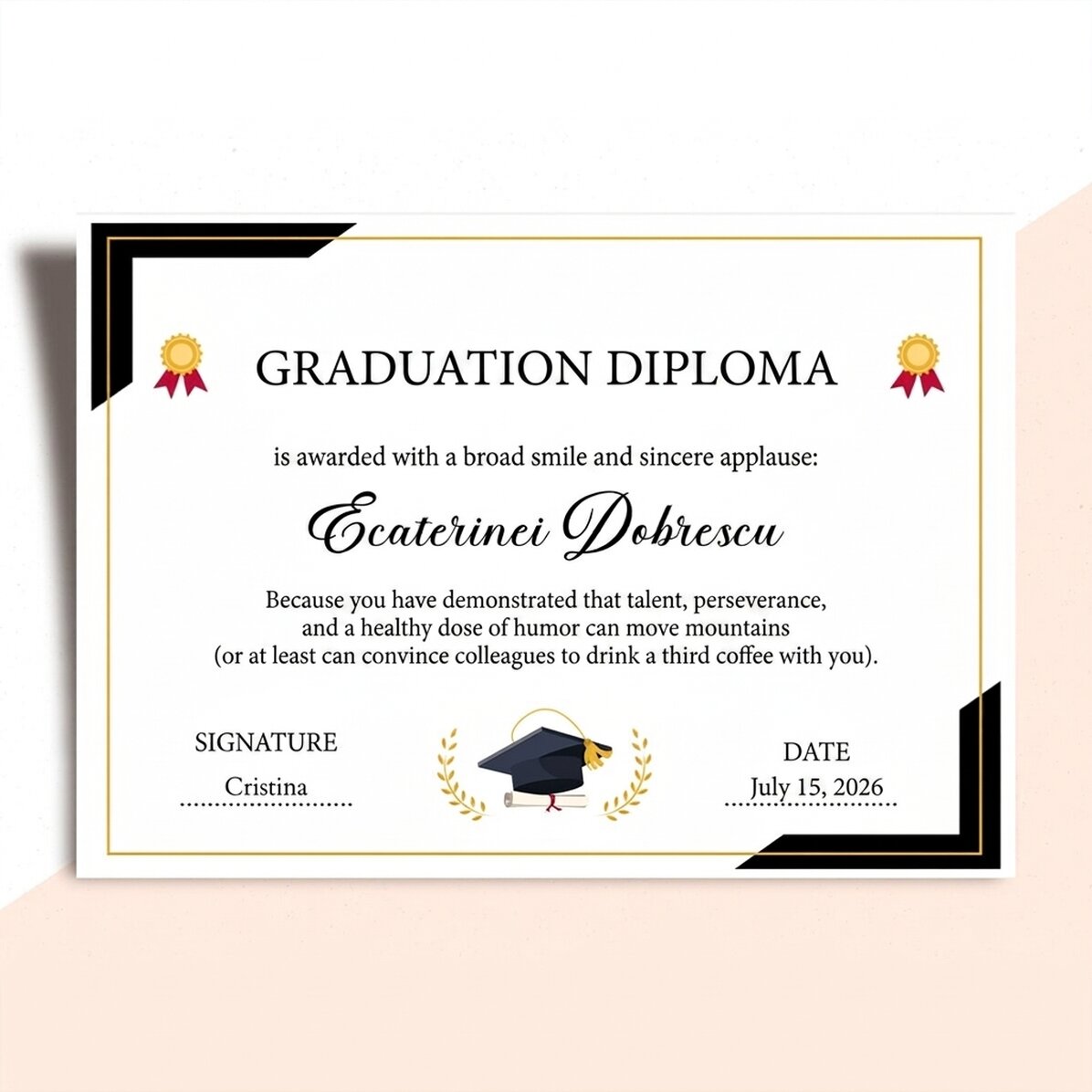 Diploma personalizada con texto - Graduación