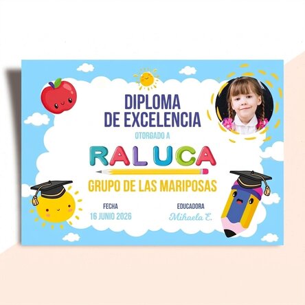 Diploma personalizado con texto y foto - Diploma de excelencia para niños