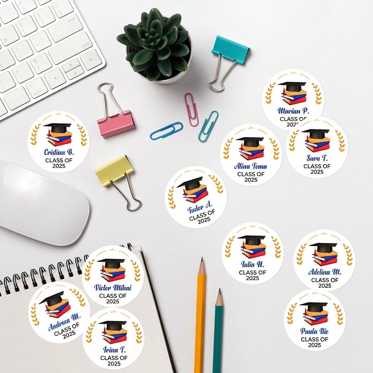 Lote de 12 pegatinas (etiquetas autoadhesivas) personalizadas con mensaje: «Graduación»