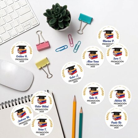 Lote de 12 pegatinas (etiquetas autoadhesivas) personalizadas con mensaje: «Graduación»