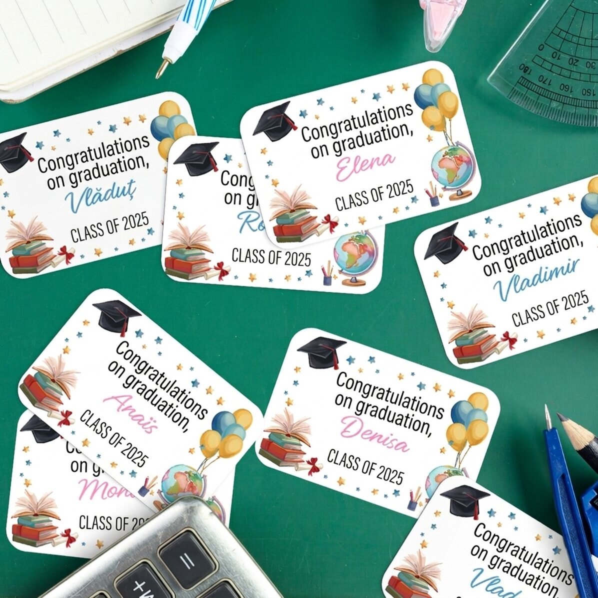 Lote de 8 pegatinas (etiquetas autoadhesivas) personalizadas con mensaje: «Graduación»