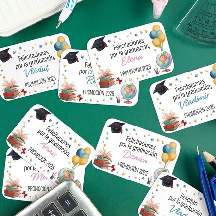 Lote de 8 pegatinas (etiquetas autoadhesivas) personalizadas con mensaje: «Graduación»