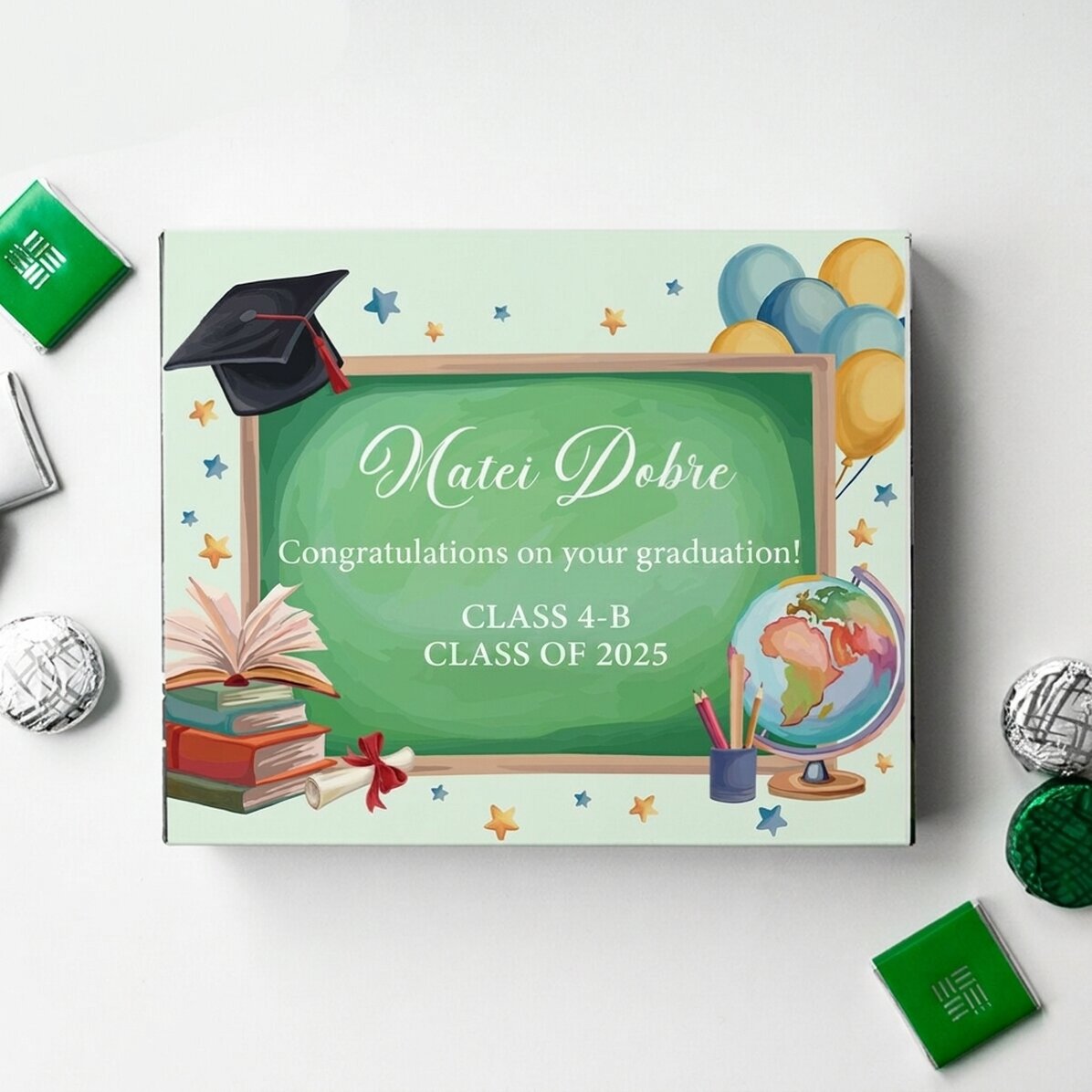 Caja de bombones personalizada con texto - Los pequeños graduados