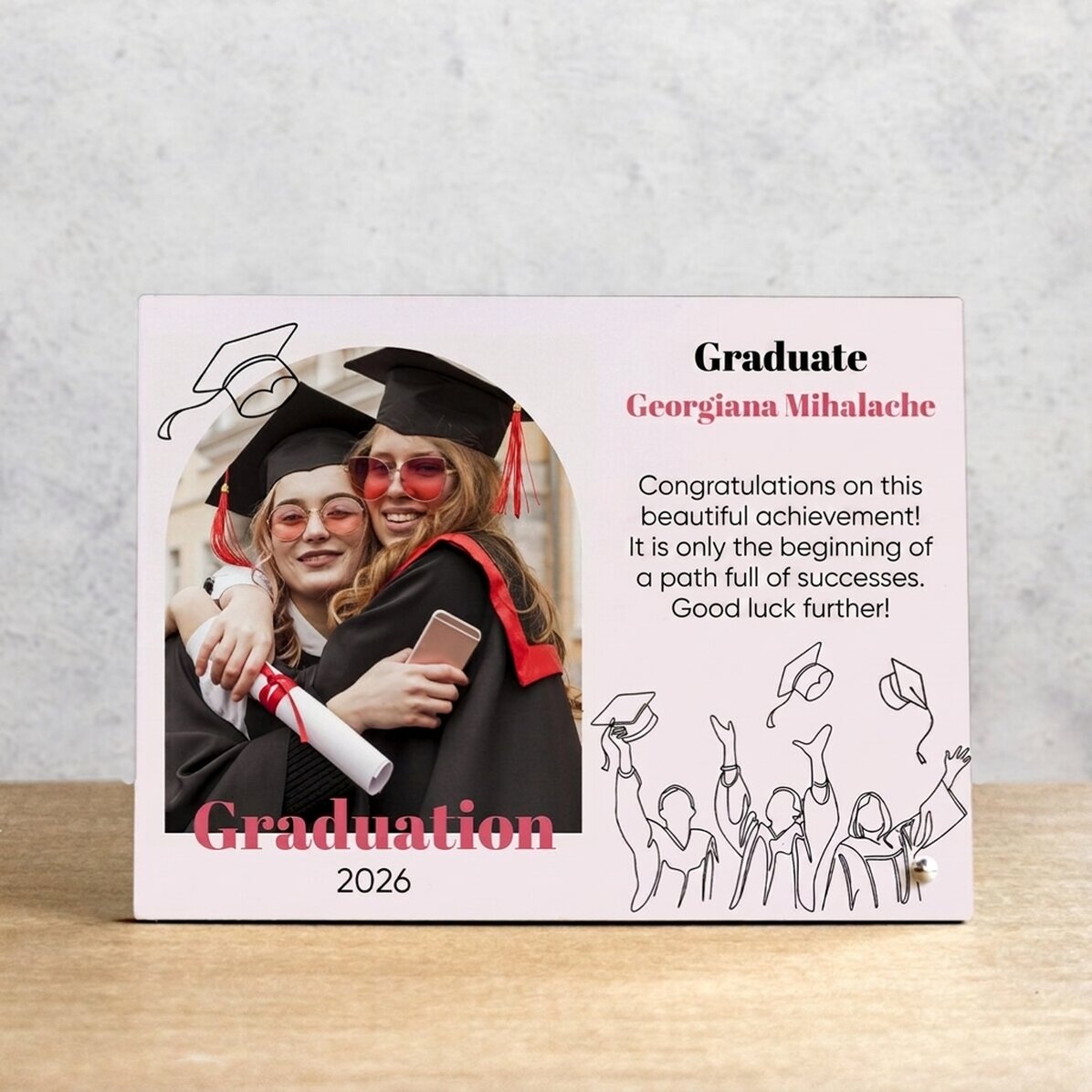 Marco de fotos de escritorio personalizado con una foto y un mensaje - Graduada