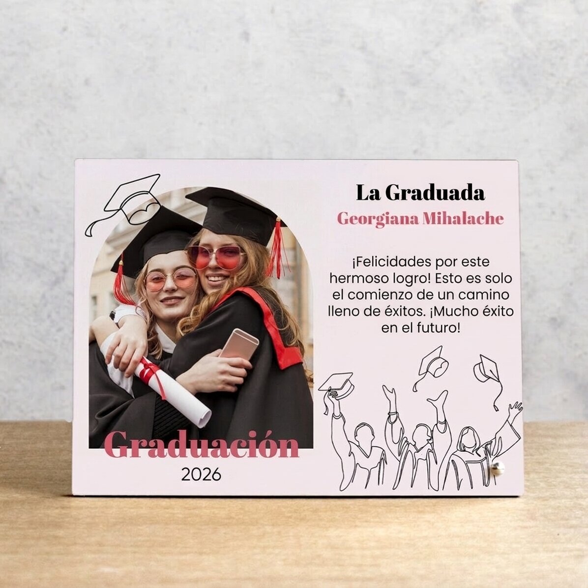 Marco de fotos de escritorio personalizado con una foto y un mensaje - Graduada