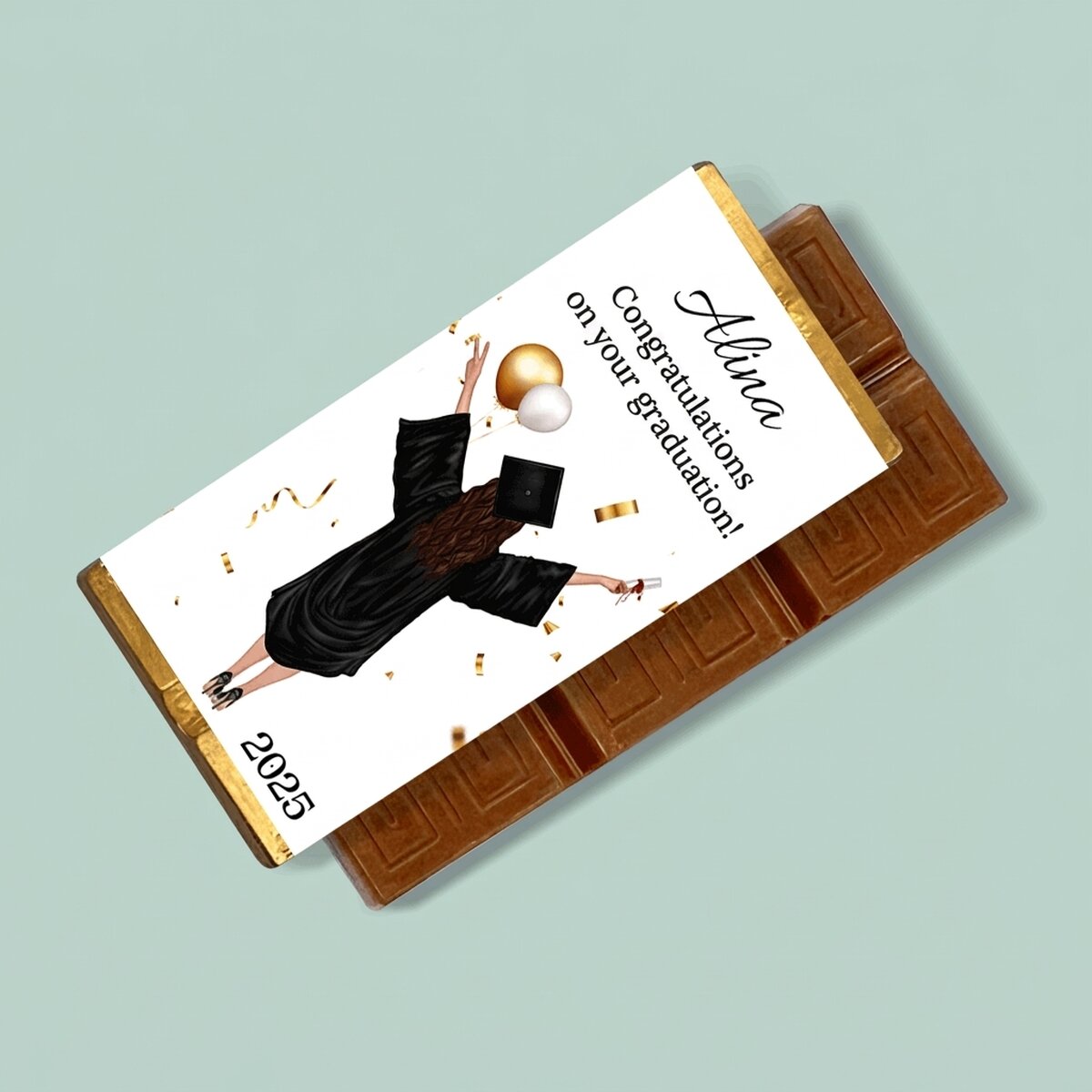 Mini tableta de chocolate personalizada con un mensaje para los graduados