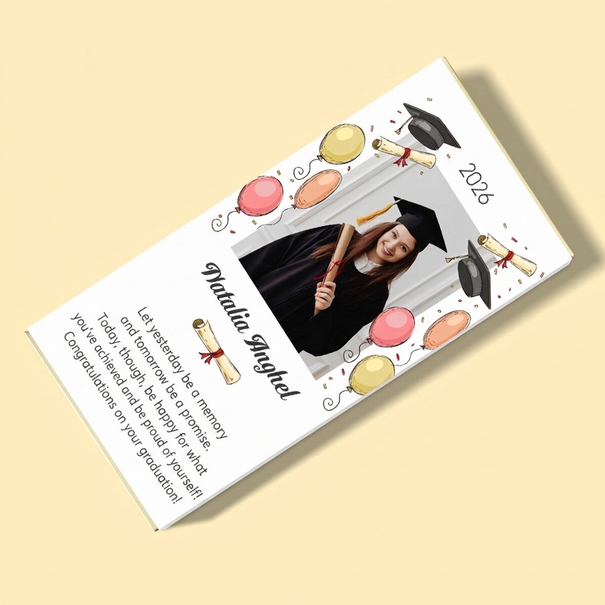 Chocolate personalizado con una foto y un texto - Graduación