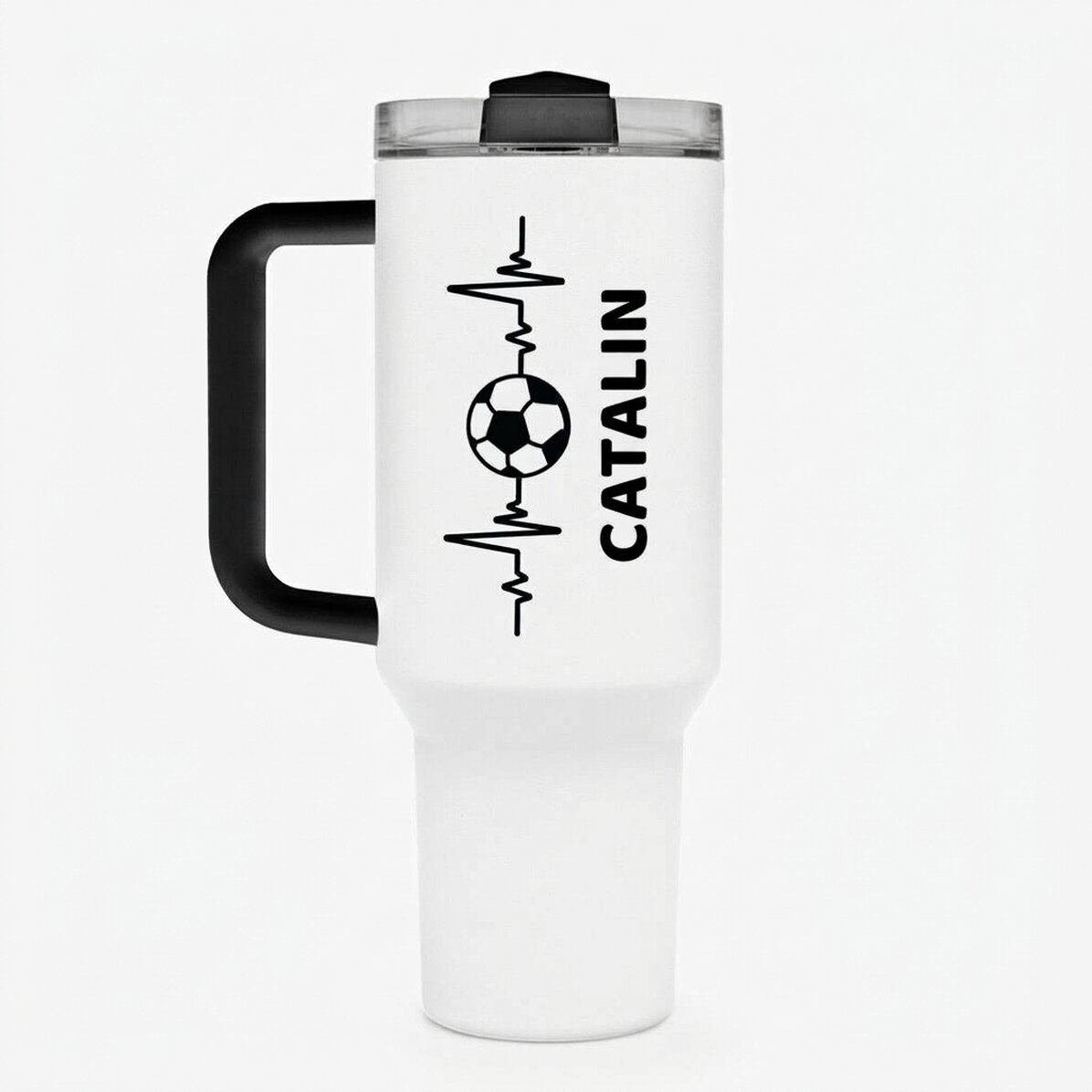 Taza termo con asa y pajita personalizada con nombre - Amante del fútbol