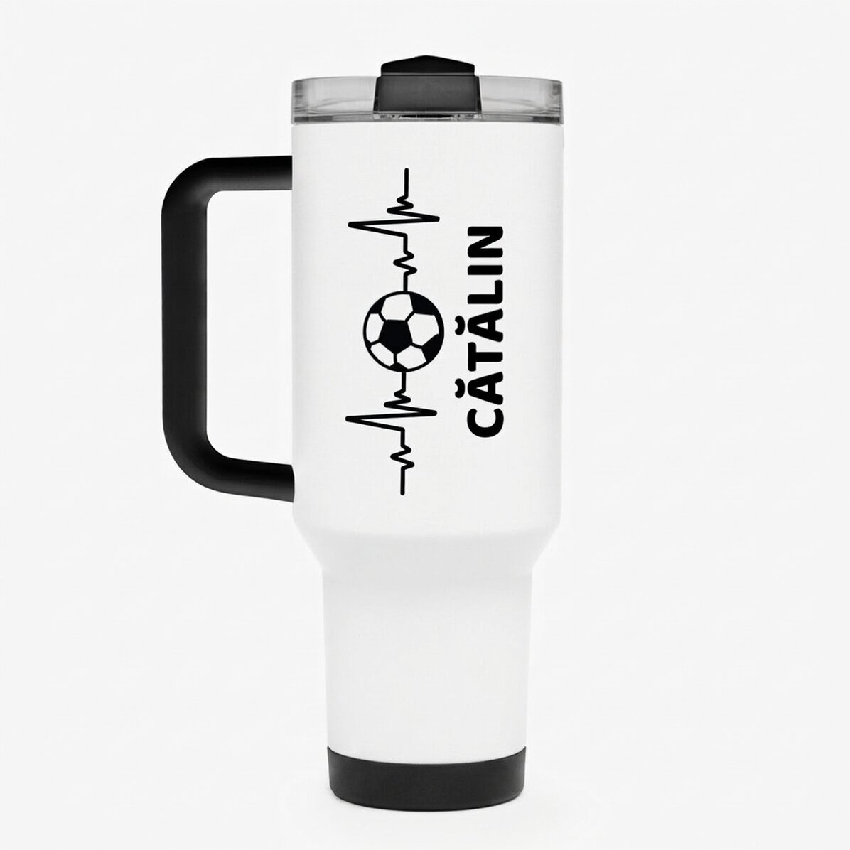 Taza termo con asa y pajita personalizada con nombre - Amante del fútbol