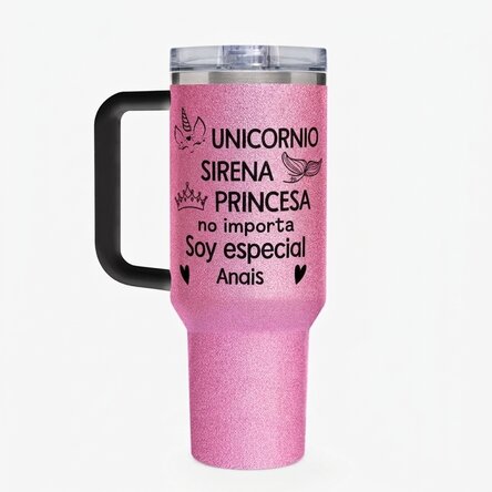 Taza termo con asa y pajita personalizada con el mensaje «I'm special»
