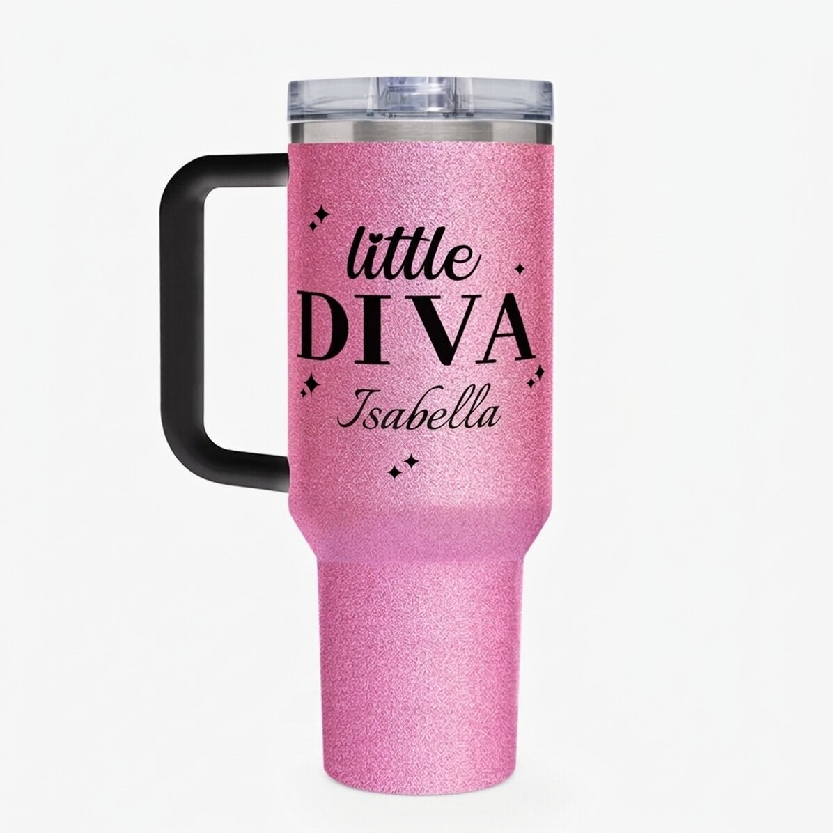 Taza termo con asa y pajita, personalizada con un mensaje - little diva