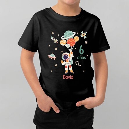 Camiseta de algodón para niños personalizada con texto - Astronauta