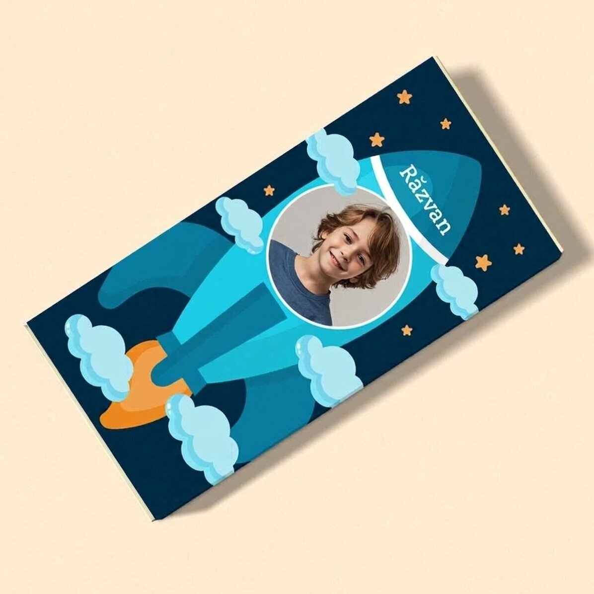 Chocolate personalizado con texto y foto - Astronauta